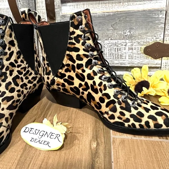 COACH Lace Up Leopard Print Bootie Size 5B New - Picture 5 of 14
